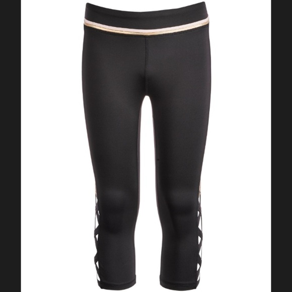 Ideology Junior girls Gold Pattern Pull on Black Caged Capri Leggings XL - Picture 2 of 16